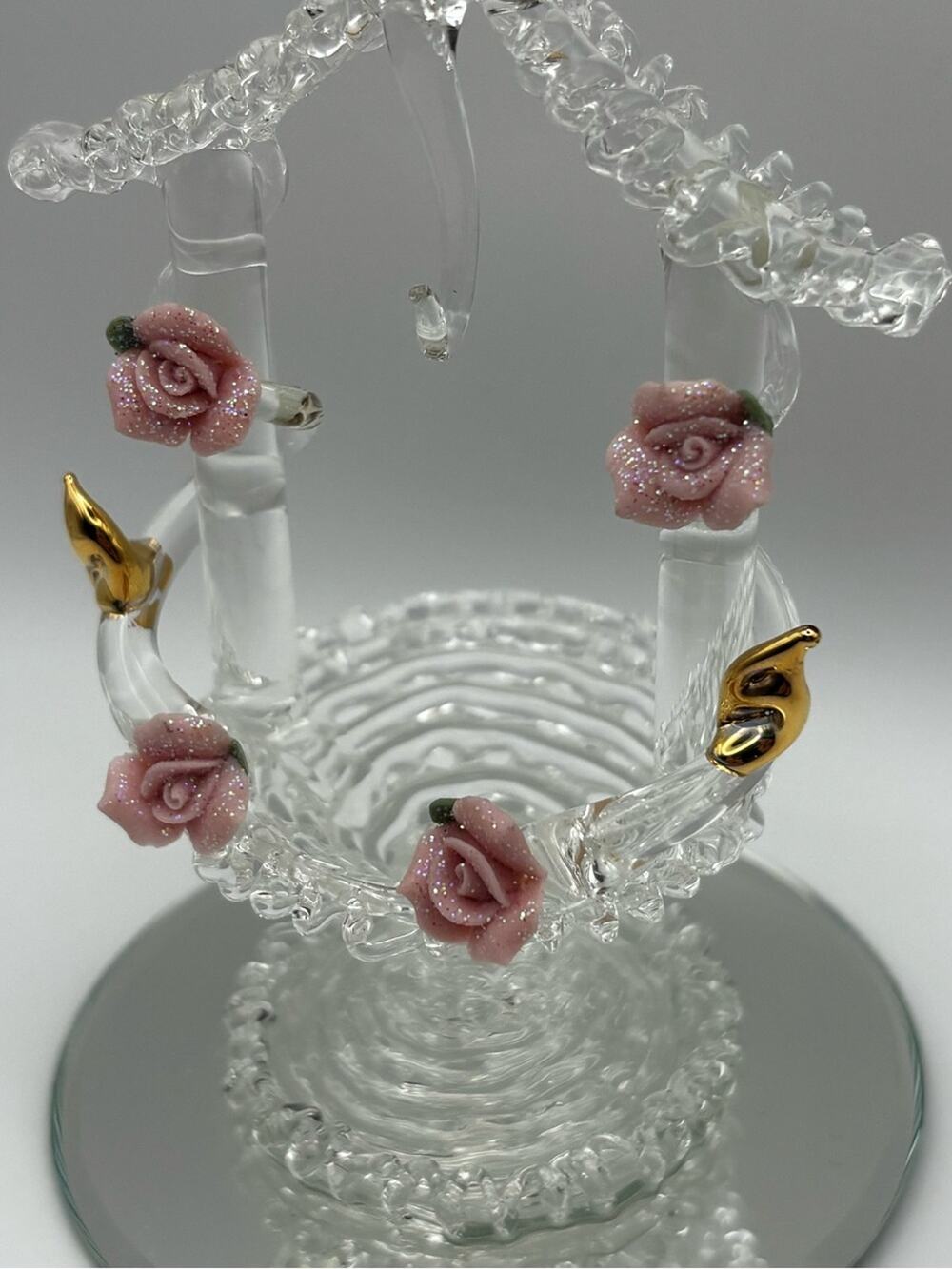 Vintage Hand-Spun Glass Art Wishing Well with Floral and Gold Accents